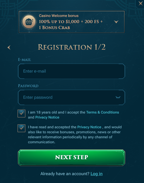 Registration form - step 1